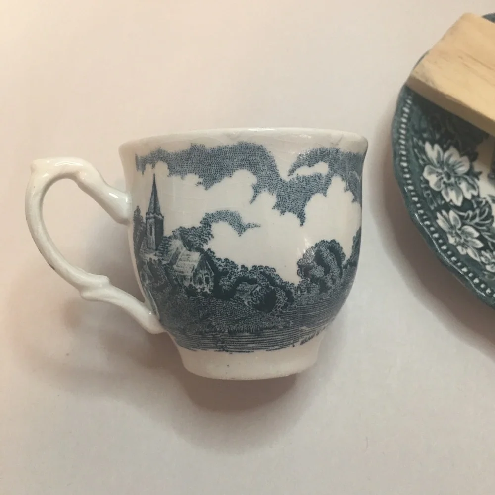 Royal Tudor Ware - Coaching Taverns‎  Blue (1828) Joke Demi Tas Cup & Saucer Set